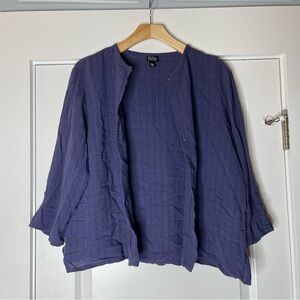Eileen Fisher Italian Fabric Linen Blend Button Down Shirt Blue Womens Sz Medium